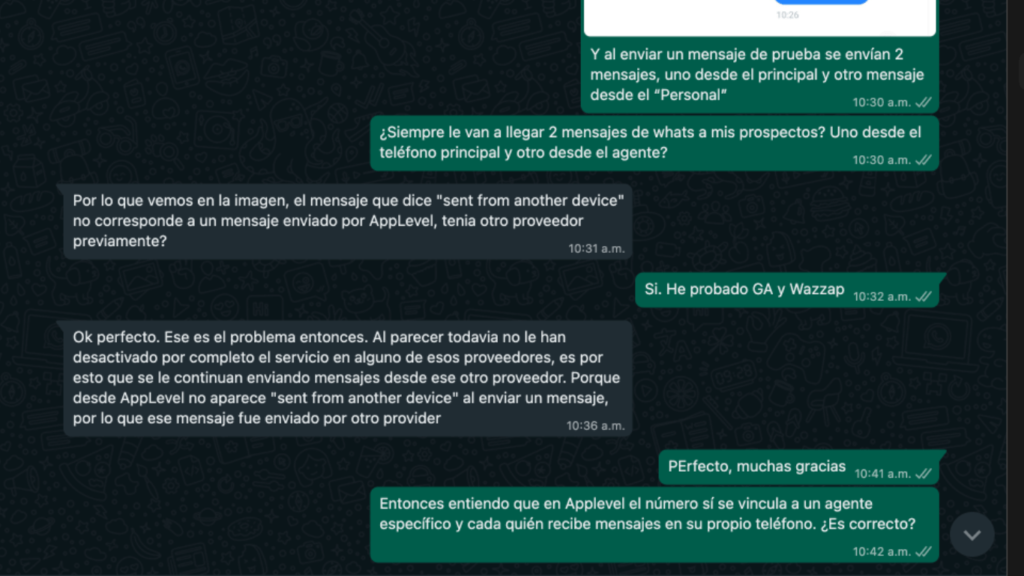 ejemplo de la calidad de la atencion al cliente en applevel software que permite integrar whatsapp con gohighlevel